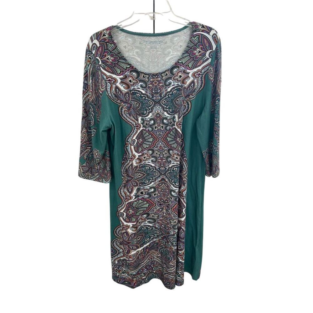 Soft Surroundings Paisley Shift Dress PXL Green 3/4 Sleeve‎ Knee Length SI30